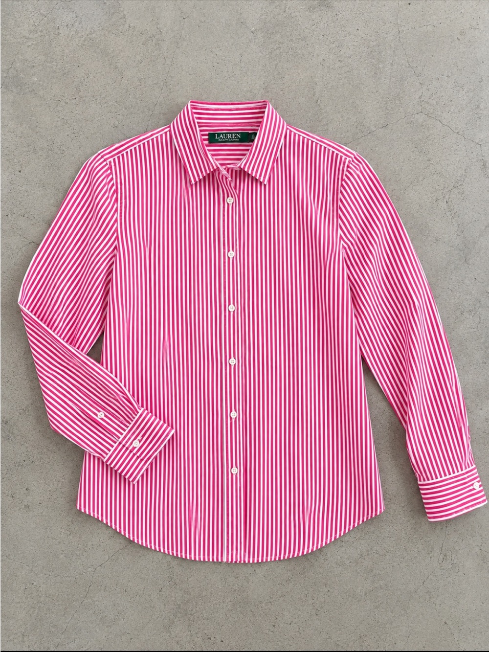 Lauren Ralph Lauren Pink White Striped Button Down Shirt Woman 12 Blouse Preppy